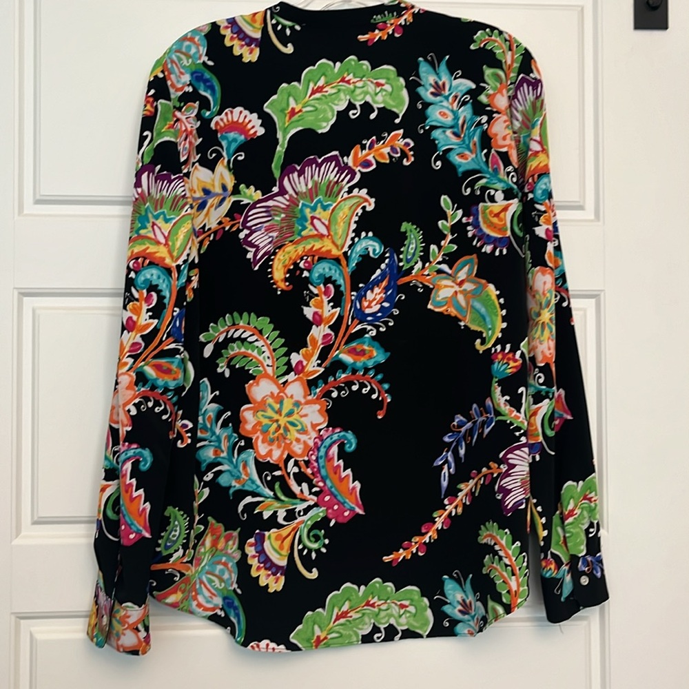 LAUREN Ralph Lauren Botanical Print Black Popover Tunic Top - Picture 6 of 6